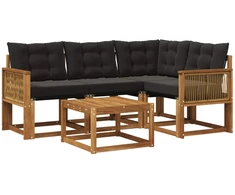 Lauko sofos komplektas su pagalve 5 pcs Natūrali ir juoda