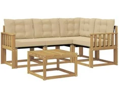 Lauko sofos komplektas su pagalve 5 pcs Balta ir kreminė