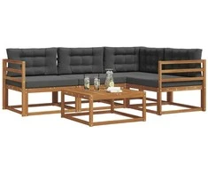 Lauko sofos komplektas su pagalve 5 pcs Natūralus ir antracitas