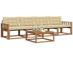 Lauko sofos komplektas su pagalve 5 pcs Natūralus ir bežinis
