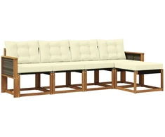 Lauko sofos komplektas su pagalve 5 pcs Natūralus ir grietinėlė