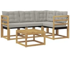 Lauko sofos komplektas su pagalve 5 pcs Balta ir šviesiai pilka