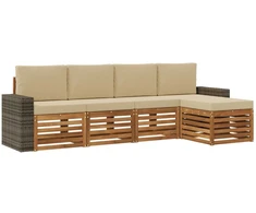 Lauko sofos komplektas su pagalve 5 pcs Natūralus ir bežinis