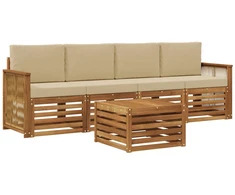 Lauko sofos komplektas su pagalve 5 pcs Natūralus ir bežinis