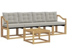 Lauko sofos komplektas su pagalve 5 pcs Balta ir šviesiai pilka