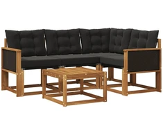 Lauko sofos komplektas su pagalve 5 pcs Natūrali ir juoda