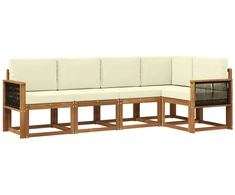 Lauko sofos komplektas su pagalve 5 pcs Natūralus ir grietinėlė