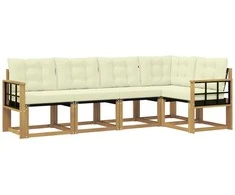 Lauko sofos komplektas su pagalve 5 pcs Balta ir kreminė