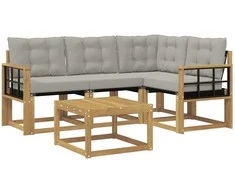 Lauko sofos komplektas su pagalve 5 pcs Balta ir šviesiai pilka