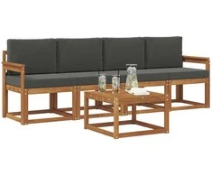 Lauko sofos komplektas su pagalve 5 pcs Natūralus ir antracitas