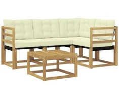 Lauko sofos komplektas su pagalve 5 pcs Balta ir kreminė