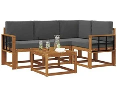 Lauko sofos komplektas su pagalve 5 pcs Natūralus ir antracitas