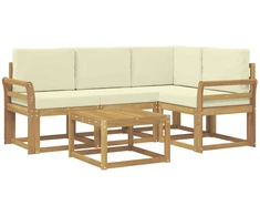 Lauko sofos komplektas su pagalve 5 pcs Balta ir kreminė