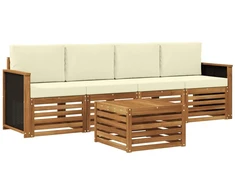 Lauko sofos komplektas su pagalve 5 pcs Natūralus ir grietinėlė