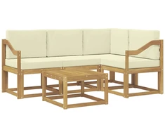 Lauko sofos komplektas su pagalve 5 pcs Balta ir kreminė