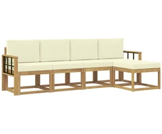 Lauko sofos komplektas su pagalve 5 pcs Balta ir kreminė