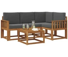 Lauko sofos komplektas su pagalve 5 pcs Natūralus ir antracitas
