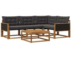 Lauko sofos komplektas su pagalve 5 pcs Natūrali ir juoda