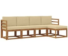 Lauko sofos komplektas su pagalve 5 pcs Natūralus ir bežinis