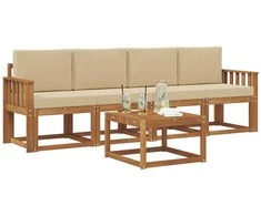 Lauko sofos komplektas su pagalve 5 pcs Natūralus ir bežinis