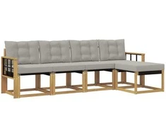 Lauko sofos komplektas 5 pcs Balta ir šviesiai pilka