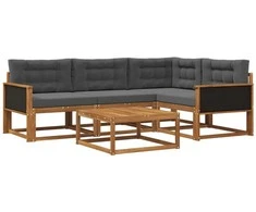 Lauko sofos komplektas su pagalve 5 pcs Natūralus ir antracitas