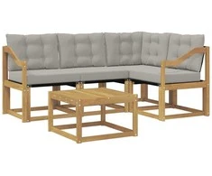 Lauko sofos komplektas su pagalve 5 pcs Balta ir šviesiai pilka