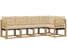Lauko sofos komplektas su pagalve 5 pcs Balta ir kreminė