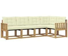 Lauko sofos komplektas su pagalve 5 pcs Balta ir kreminė