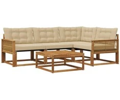 Lauko sofos komplektas su pagalve 5 pcs Natūralus ir bežinis