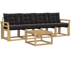 Lauko sofos komplektas su pagalve 5 pcs Balta ir juoda