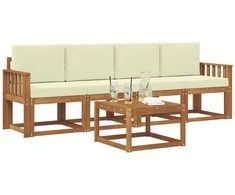 Lauko sofos komplektas su pagalve 5 pcs Natūralus ir grietinėlė