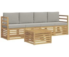 Lauko sofos komplektas su pagalve 5 pcs Balta ir šviesiai pilka
