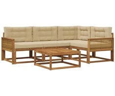 Lauko sofos komplektas su pagalve 5 pcs Natūralus ir bežinis