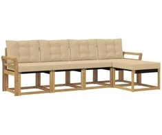 Lauko sofos komplektas su pagalve 5 pcs Balta ir kreminė