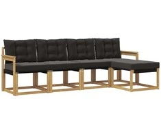 Lauko sofos komplektas su pagalve 5 pcs Balta ir juoda