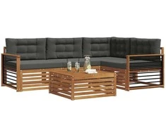 Lauko sofos komplektas su pagalve 5 pcs Natūralus ir antracitas