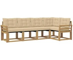 Lauko sofos komplektas su pagalve 5 pcs Balta ir kreminė