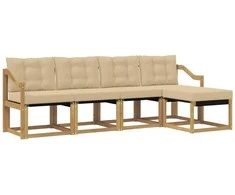 Lauko sofos komplektas su pagalve 5 pcs Balta ir kreminė