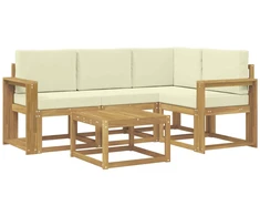 Lauko sofos komplektas su pagalve 5 pcs Balta ir kreminė