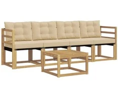 Lauko sofos komplektas su pagalve 5 pcs Balta ir kreminė