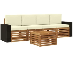 Lauko sofos komplektas su pagalve 5 pcs Natūralus ir grietinėlė