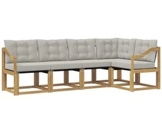 Lauko sofos komplektas su pagalve 5 pcs Balta ir šviesiai pilka