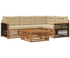 Lauko sofos komplektas su pagalve 5 pcs Natūralus ir bežinis