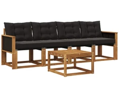 Lauko sofos komplektas su pagalve 5 pcs Natūrali ir juoda