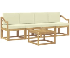 Lauko sofos komplektas su pagalve 5 pcs Balta ir kreminė
