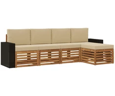 Lauko sofos komplektas su pagalve 5 pcs Natūralus ir bežinis
