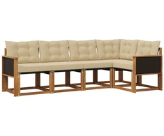 Lauko sofos komplektas su pagalve 5 pcs Natūralus ir bežinis