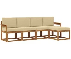 Lauko sofos komplektas su pagalve 5 pcs Natūralus ir bežinis