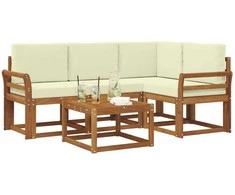 Lauko sofos komplektas su pagalve 5 pcs Natūralus ir grietinėlė